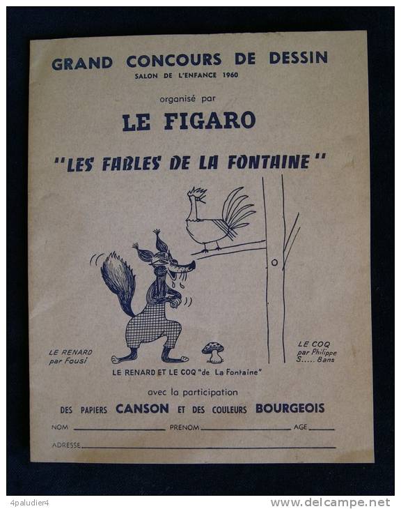 SALON DE L'ENFANCE 1960 GRAND CONCOURS DE DESSIN    " LE FIGARO " Papiers CANSON  BOURGEOIS Les Fables De La Fontaine - Protège-cahiers