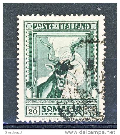 RARITA'.Somalia 1935-38  Ss 42 Pittorica 2 N. 229 L. 20 Verde Usato, Molto Centrato, Cat. € 5000 Firmato Biondi - Somalia