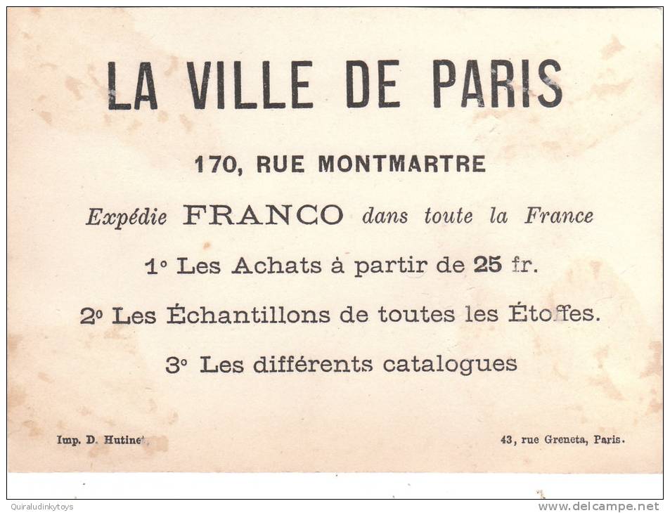 Chromo Poste Italiane Timbres Signé D HUTINET PARIS Pour Le Magasin LA VILLE DE PARIS Bon état Voir Scans - Au Bon Marché