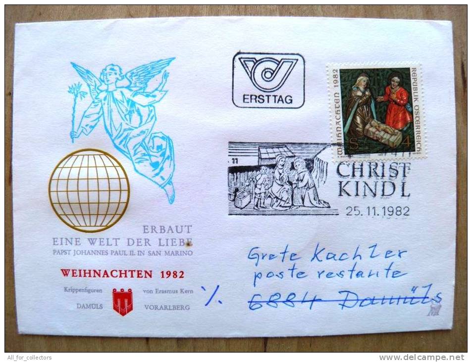 Cover Sent In Austria Osterreich Ersttag Fdc 1982 Christmas Noel Special Cancel - Covers & Documents