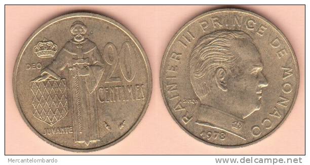 MONETA DA 20 CENTESIMI DEL 1978 DI MONACO COME DA IMMAGINE - 1960-2001 Nouveaux Francs