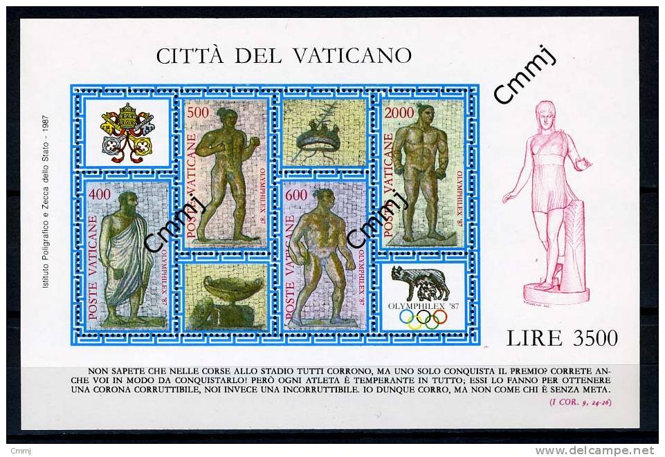 1987 - VATICANO - VATIKAN - Sass. BF 09 - Olimphilex ´87 - MNH - Stamps Mint - Blocs & Feuillets