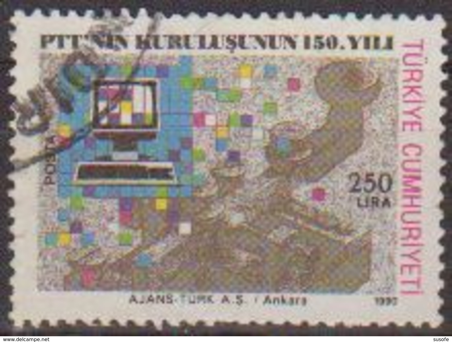 Turquia 1990 Scott 2492 Sello º 150 Aniversario Telegrafo Y Ordenador Yvert 2659 Michel 2911A Turkey Stamps Timbre - Oblitérés