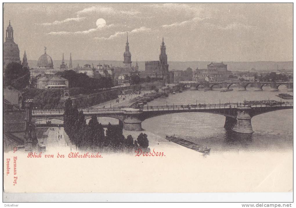 Dresden, Blick Von Der Albertbrücke Auf Frauenkirche, Schloss, Schlosskirche Und Semperoper, Um 1900 - Châteaux