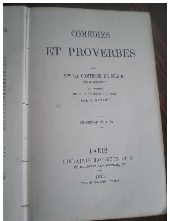 LIVRE ANCIEN ANNEES 1865 BIBLIOTHÈQUE ROSE ILLUSTRÉE COMÉDIES ET PROVERBES HACHETTE ET C PAR LA COMTESSE DE SEGUR