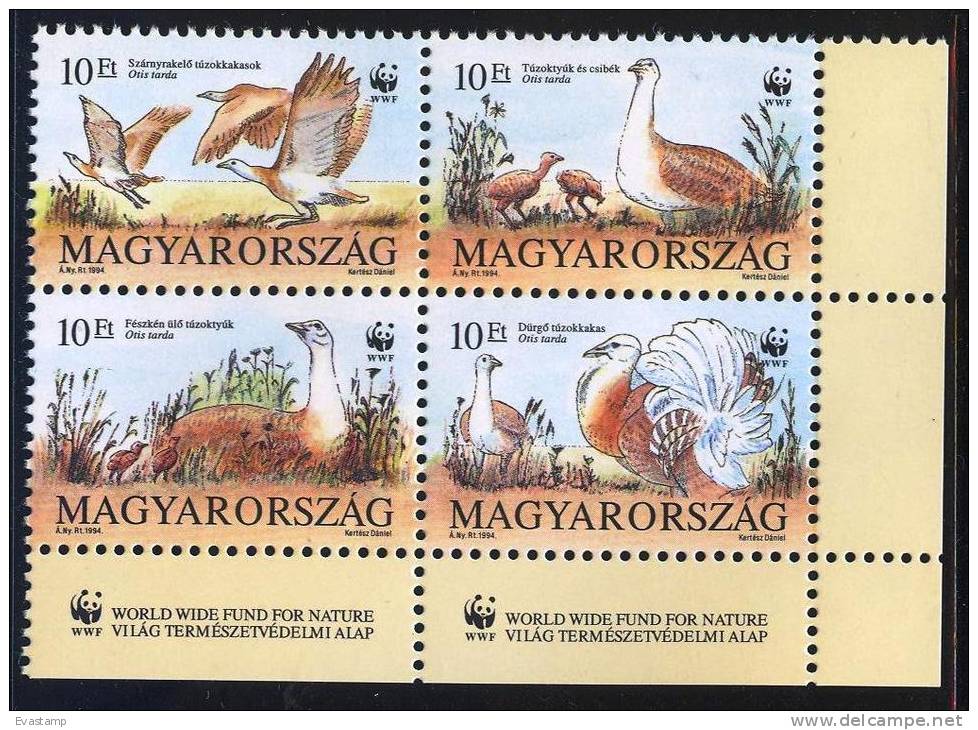 HUNGARY - 1994. World Wildlife Fund / Otis Tarda  In Four Block MNH!!! Mi:4282-4285. - Nuevos