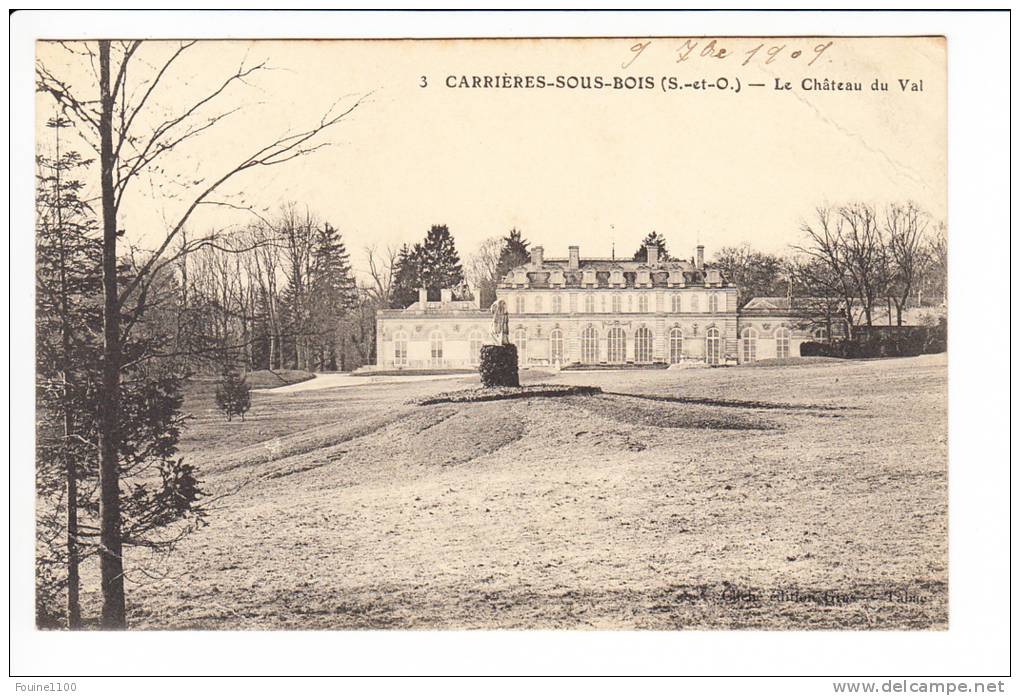 Carte De  Carrières Sous Bois  Le Château Du Val  ( Recto Verso ) état Très Moyen - Sonstige & Ohne Zuordnung