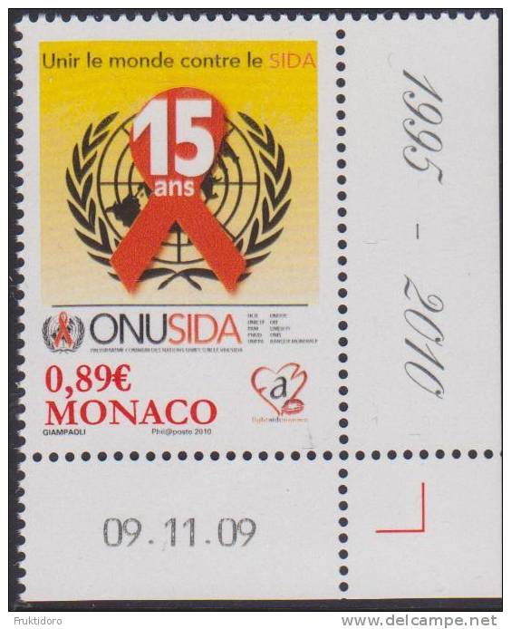 Monaco Mi 2997 UNO Against AIDS - 15th Anniversary Of UNAIDS - 2010 * * - Unused Stamps