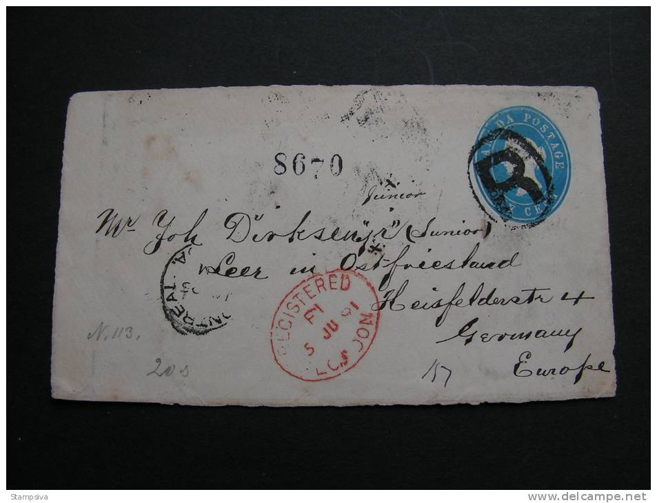 == Canada , Front Page Only Of Registered  Montreal 1891 Over London To Germany - Storia Postale