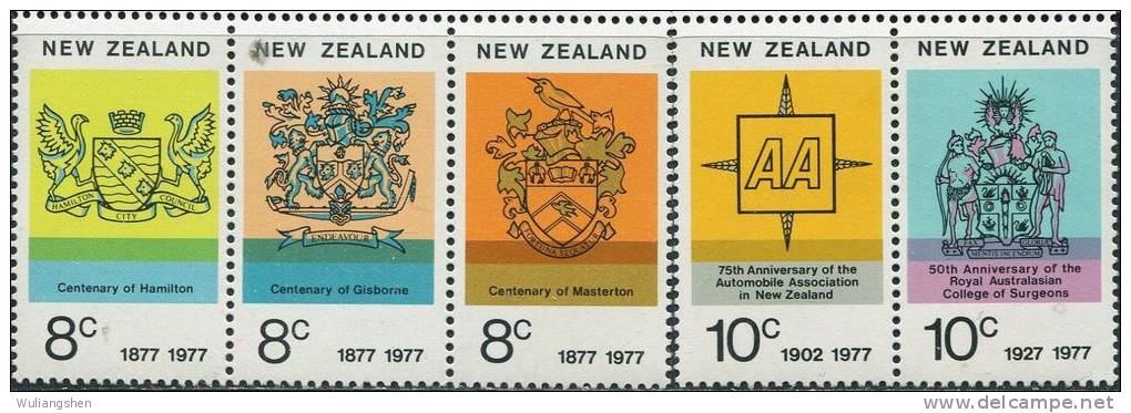 AS1868 New Zealand 1977 City Emblem 5v MNH - Timbres