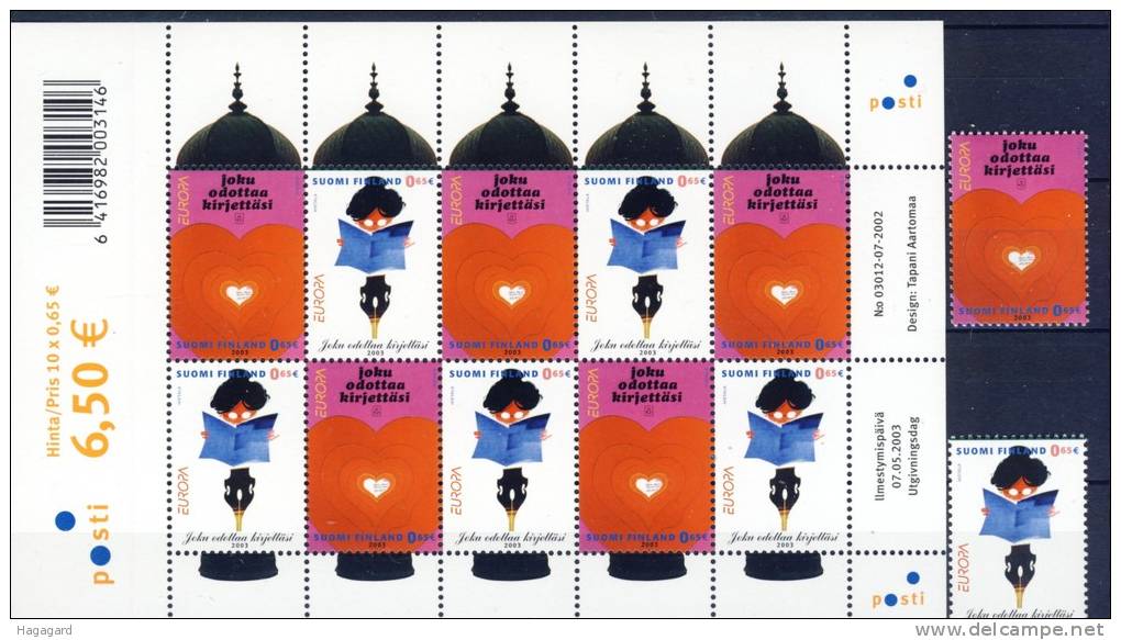 #Finland 2003. CEPT. Poster. Sheetlet + Single Stamps. Michel 1655-56. MNH(**) - Blocchi E Foglietti