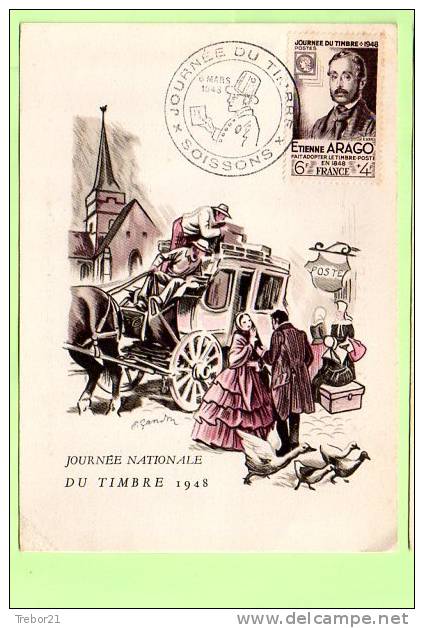 CARTE 1° JOUR  _  Journée Du Timbre1948  ARAGO- SOISSONS - ....-1949