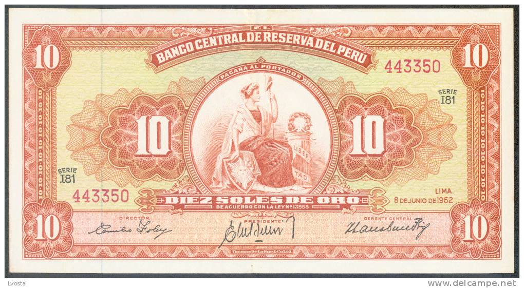 Peru 10 Soles 8.6.1962 Pick  84a  VF/EF - Pérou