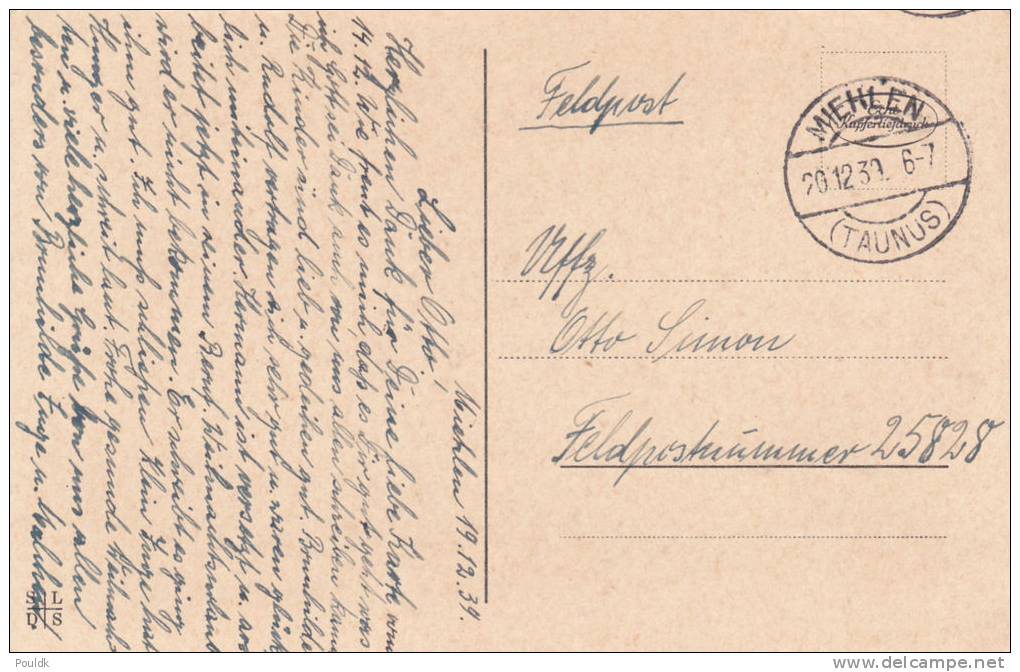 Feldpost WW 2: Christmas Postcard To Saargebiet: 10. Kompanie Infanterie-Regiment 212 FP 25828 Dtd Miehlen (Taunus) 20.1 - Militaria