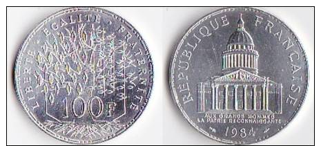 SUPERBE---PIECE 100 FRANCS ARGENT 1984 "Pantheon"---ETAT : SUP+ - Autres & Non Classés