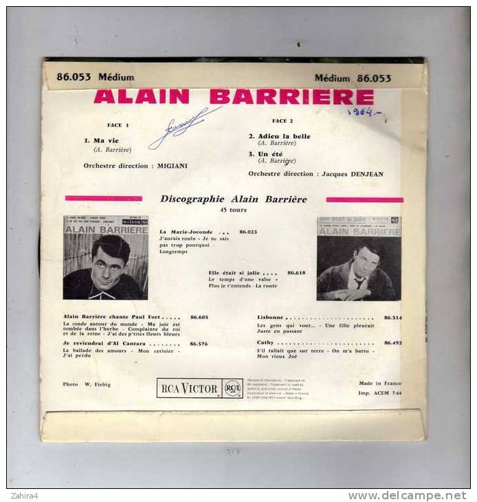 Alain Barrière - Ma Vie - RCA Victor - RCA - 86.053 M - Autres - Musique Française