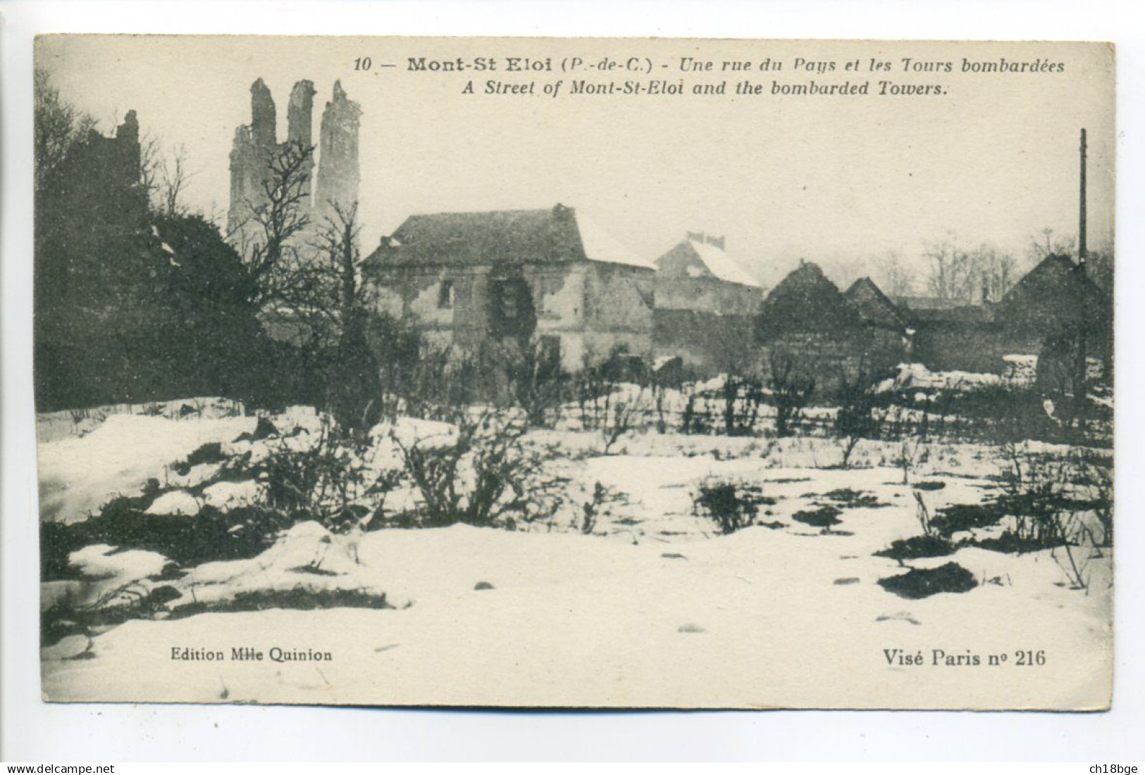 CPA : 62 - Mont Saint Eloi : Une Rue Et Les Tours Bombardées ( Vue Peu Commune - Guerre 1914-18