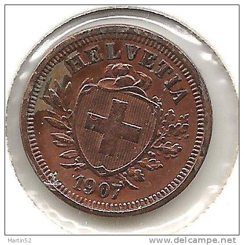 1 Rappen / Cent 1907  ( Bronze, O 16mm, 1.5g)   Vz/ Xf Gereinigt - Nettoyée - Cleaned - Autres & Non Classés