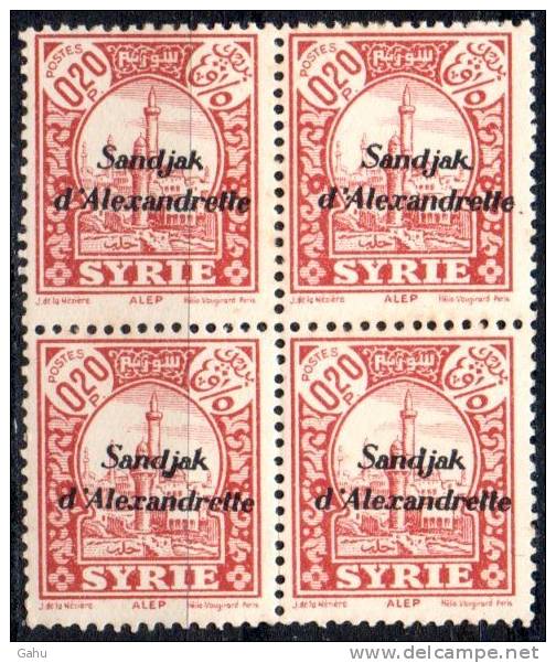 Syrie ; Sandjak D'Alexandrette ; 1938; Mth; N° Y: 2 ; Neuf * ; " Alep " ; Bloc De 4 ; Cote Y : 5.20 E. - Otros & Sin Clasificación