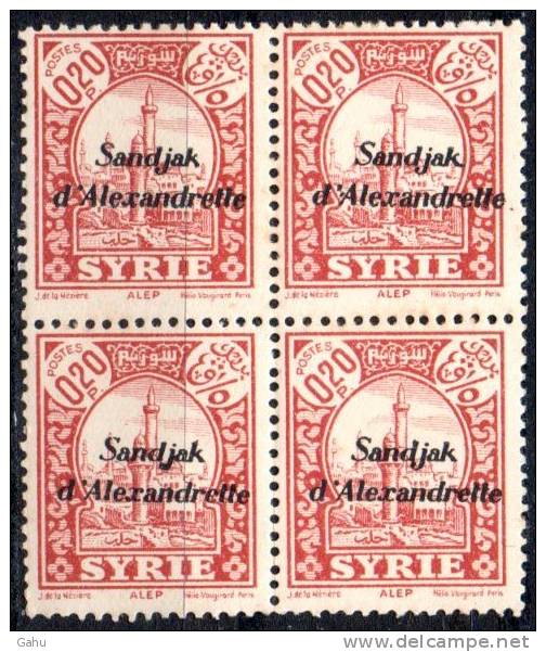 Syrie ; Sandjak D'Alexandrette ; 1938; Mth; N° Y: 2 ; Neuf * ; " Alep " ; Bloc De 4 ; Cote Y : 5.20 E. - Autres & Non Classés