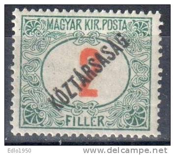 Hungary 1919, Postage Due, Koztarsasag Overprint Mi.46 - MNH - Nuevos