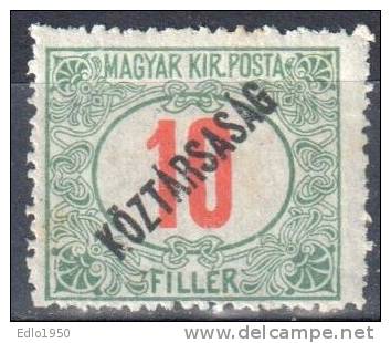 Hungary 1919, Postage Due, Koztarsasag Overprint Mi.48 - MNH - Nuevos