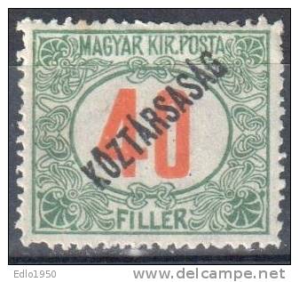 Hungary 1919, Postage Due, Koztarsasag Overprint Mi.50 - MNH - Unused Stamps