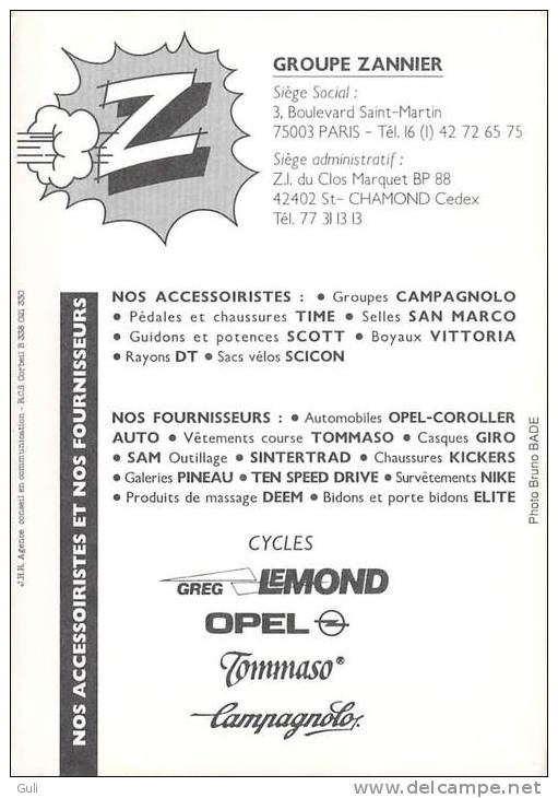 Sport  - CYCLISME -Equipe Z (vêtements) -Wayne BENNINGTON -saison 91 (1991)  Né àDerby (Derbyshire)*PRIX FIXE - Ciclismo