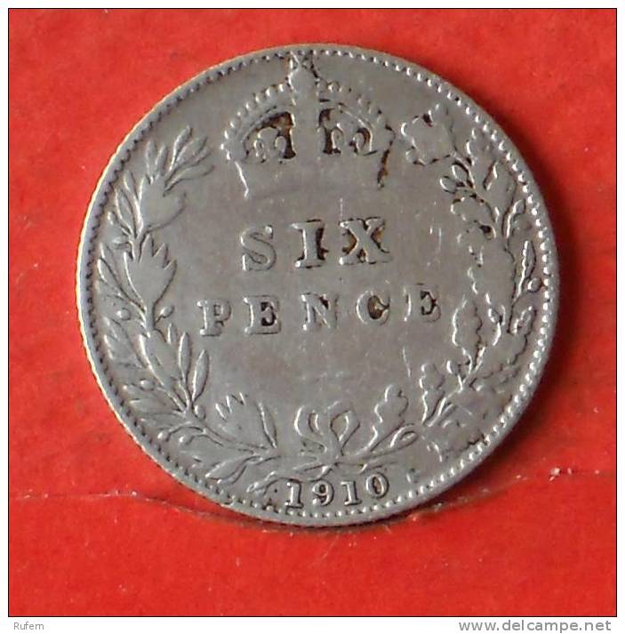 GREAT BRITAIN  6  PENCES  1910  SILVER COIN KM# 799  -    (1559) - H. 6 Pence