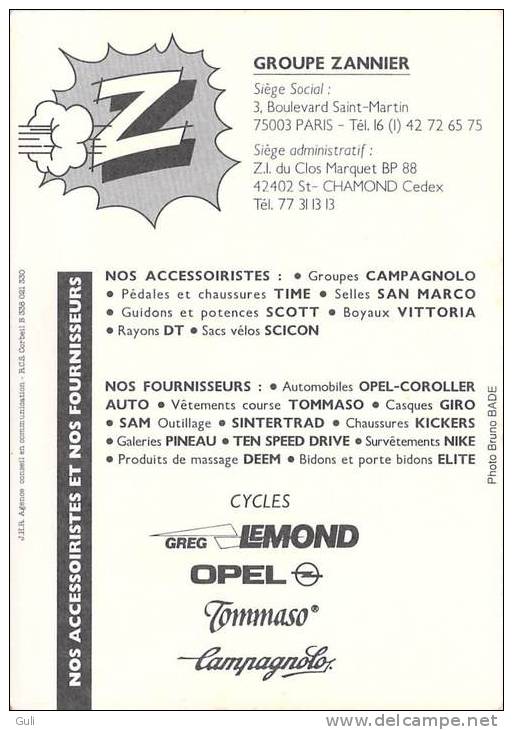 Sport  - CYCLISME -Equipe Z (vêtements) -Robert MILLAR -saison 91 (1991) *PRIX FIXE - Ciclismo