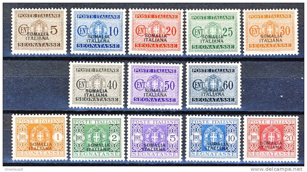 Somalia 1934 Tasse Serie 68 N. 52-64, Ottimamente Centrati, Eccezionale Freschezza, MNH Cat. € 2000 - Somalia