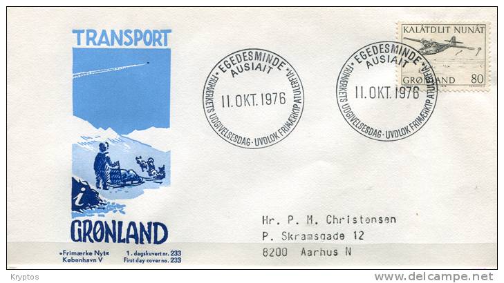 Greenland 1971-76. 7 FDCs - "Transport"