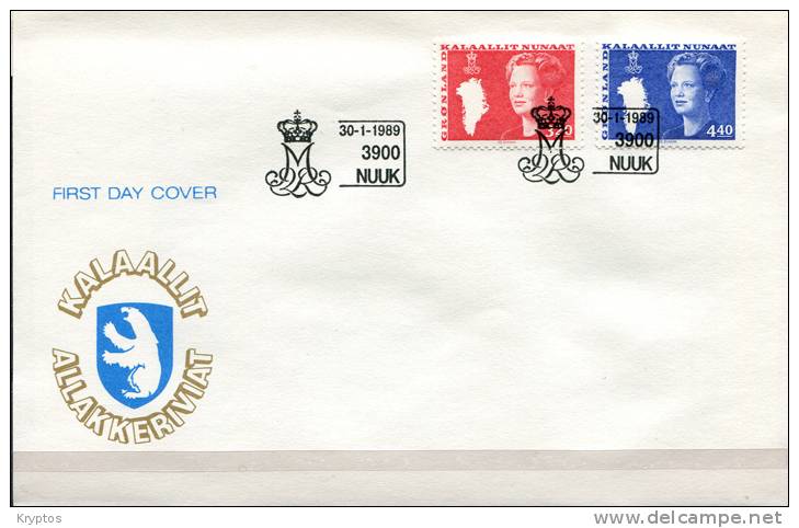 Greenland 1981-89. 7 FDCs. "Queen Margrethe II"