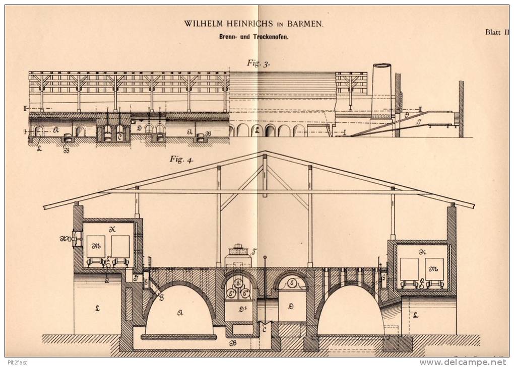 Original Patentschrift - W. Heinrichs In Barmen , 1897 , Ziegelei , Ziegel , Brennofen , Trockenofen , Thon !!! - Architecture