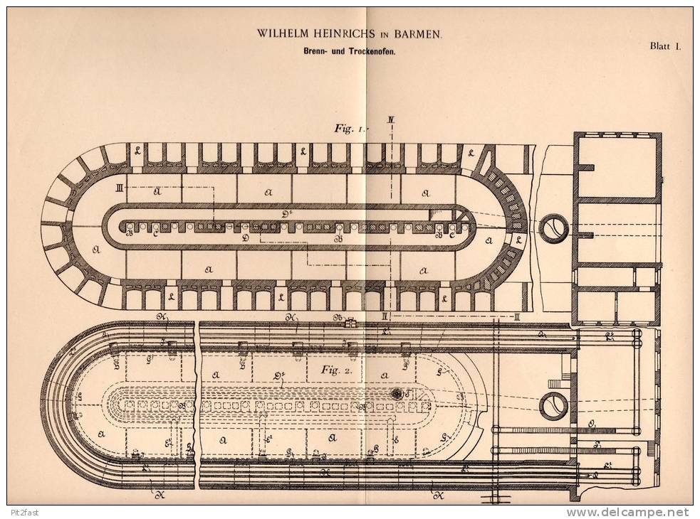 Original Patentschrift - W. Heinrichs In Barmen , 1897 , Ziegelei , Ziegel , Brennofen , Trockenofen , Thon !!! - Architektur