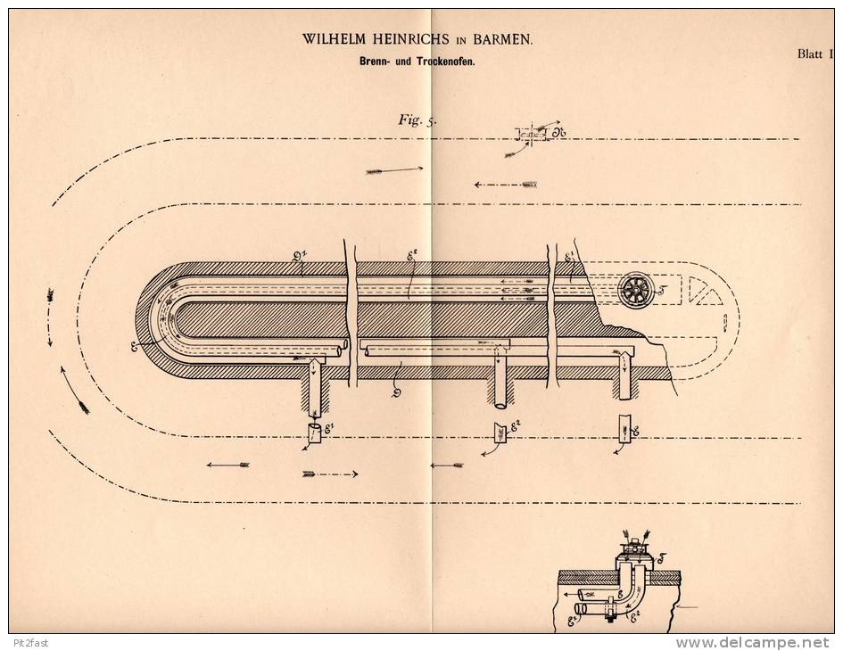 Original Patentschrift - W. Heinrichs In Barmen , 1897 , Ziegelei , Ziegel , Brennofen , Trockenofen , Thon !!! - Architektur