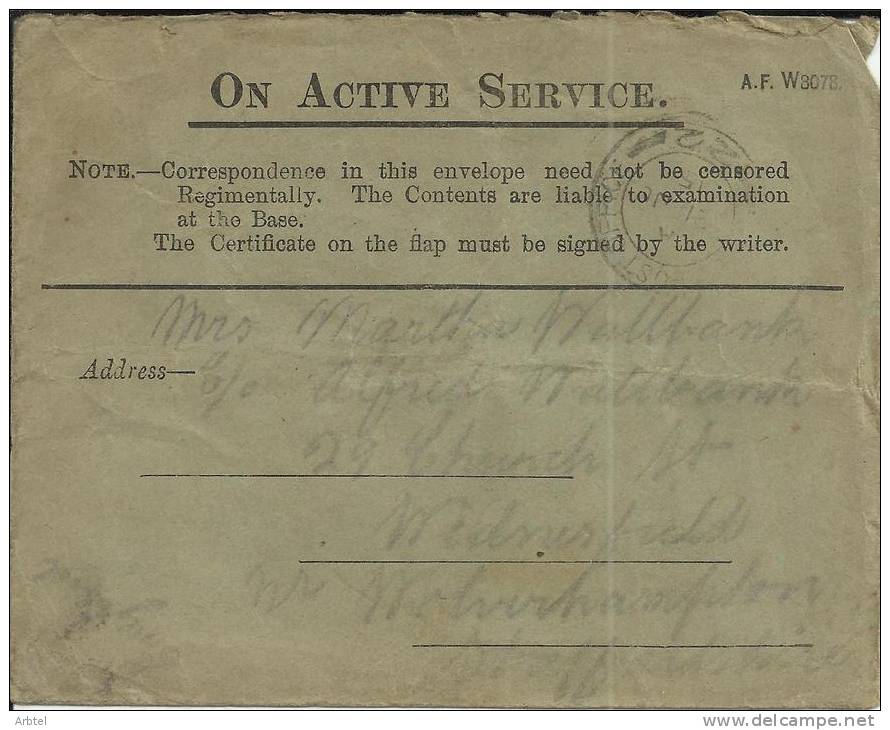 INGLATERRA PRIMERA  GUERRA MUNDIAL GREEN COVER UTILIZADO PARA EVITAR LA CENSURA DEL REGIMIENTO - Prima Guerra Mondiale