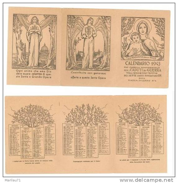 5307 Calendario 1945 Madonna Pace Roma Tascabile 3 Ante - Other & Unclassified