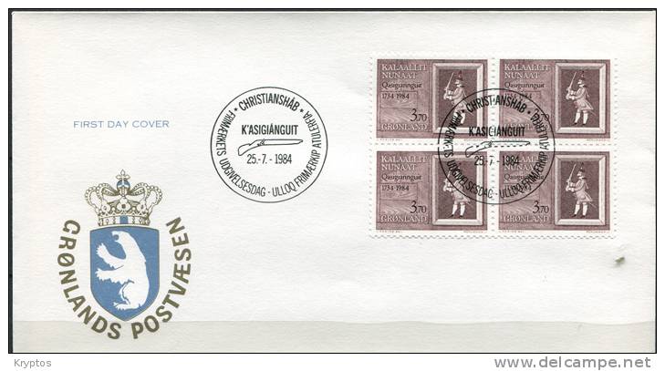 Greenland 1982-84. 4 FDCs - Blocks Of 4 Stamps. - FDC