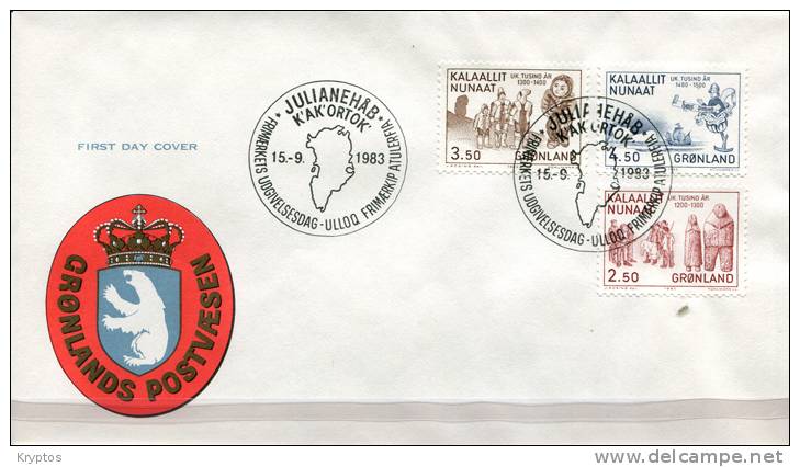 Greenland 1982-85. 5 FDCs "Greenland In 1000 Years" - FDC