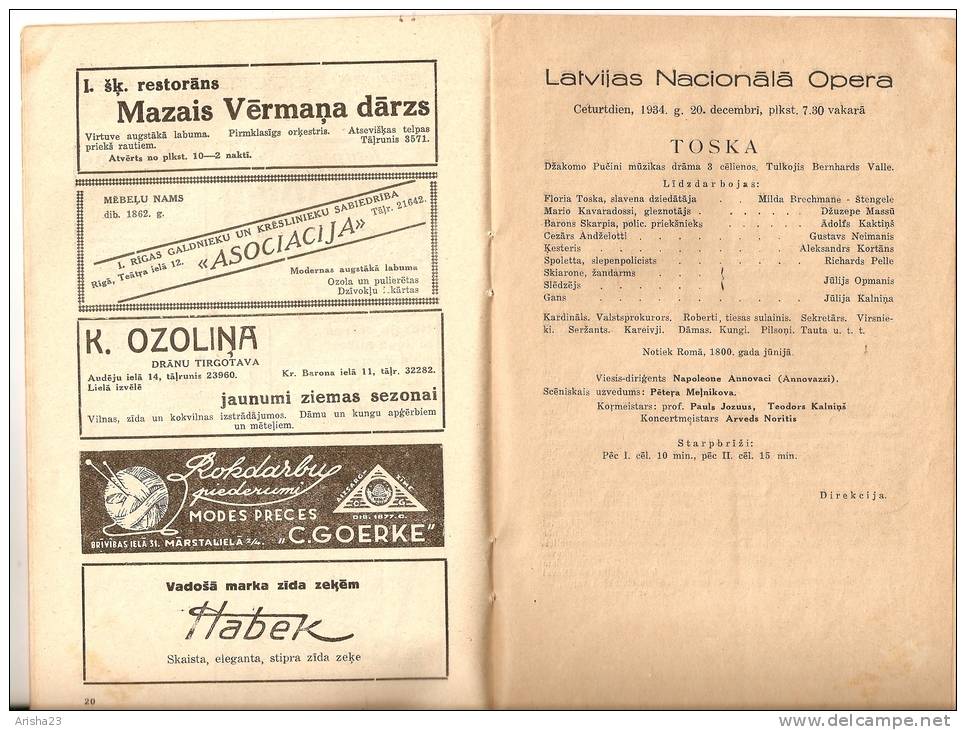 Latvia - Old Latvian National Opera programm 1934 - 1935 - 44 pages - R program