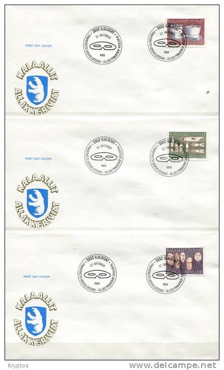 Greenland 1986-88. 6 FDCs "Ethnographic Objects" - FDC