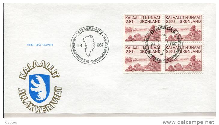 Greenland 1986-87. 3 FDCs - Blocks Of 4 Stamps - FDC
