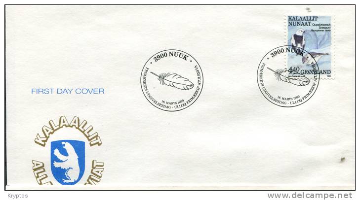 Greenland 1987-89. 10 FDCs "Birds Complete"