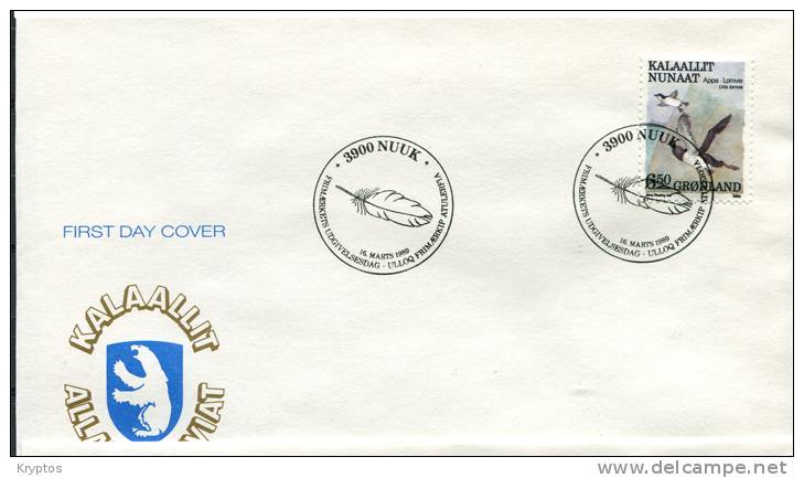 Greenland 1987-89. 10 FDCs "Birds Complete"