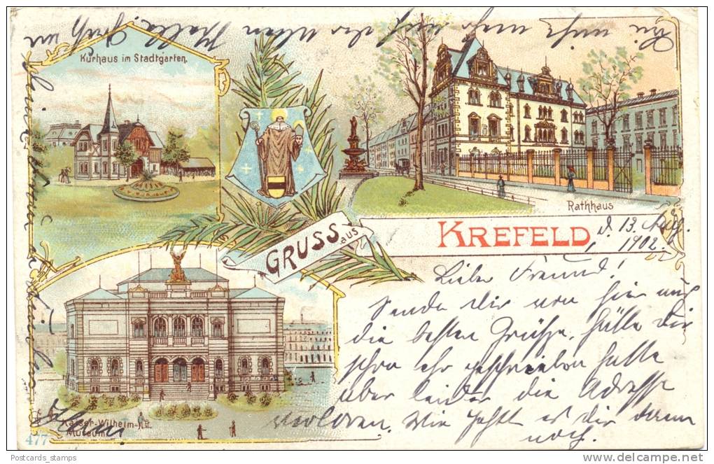 Krefeld, Farb-Litho, 1902 Nach Graslitz In Böhmen Versandt - Krefeld