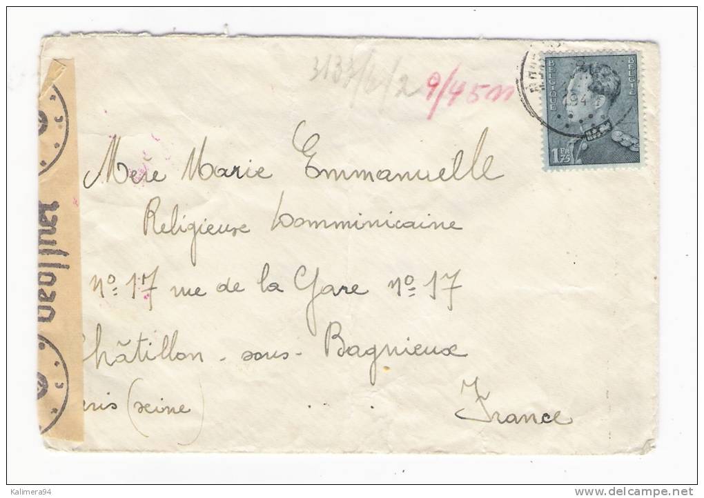 Lettre + Timbre 1.75 Fr. Du Roi, Partie De LODELINSART ( Hainaut ) / Cachets Occupation Allemande Croix Gammée , En 1942 - Guerra '40-'45 (Storia Postale)