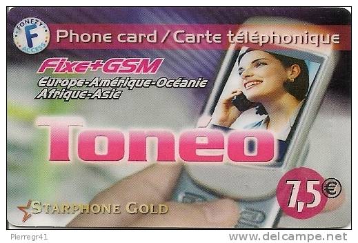 CARTE PREPAYEE-7.5€-STARPHONE-G OLD-TONEO-V°-Cadre Prix Foncé-Texte Vert Bouteille-30/6/2010-T BE - Autres & Non Classés