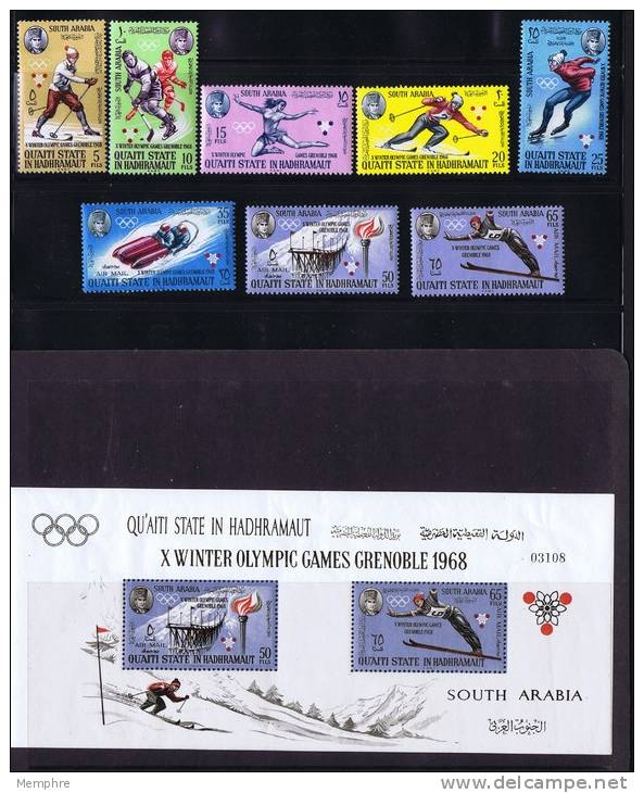 Qu'ati  1966  Jeux Olympiques De Grenoble Ski, Hockey, Patinage, Bobsled Michel 123-30, Bloc 11A * - Aden (1854-1963)