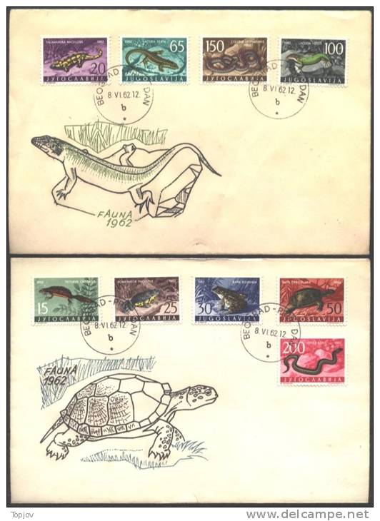 YUGOSLAVIA - JUGOSLAVIA  - Reptiles. Snakes, Frogs, Lizards, Salamanders, Turtles  - FDC -1962 - Turtles